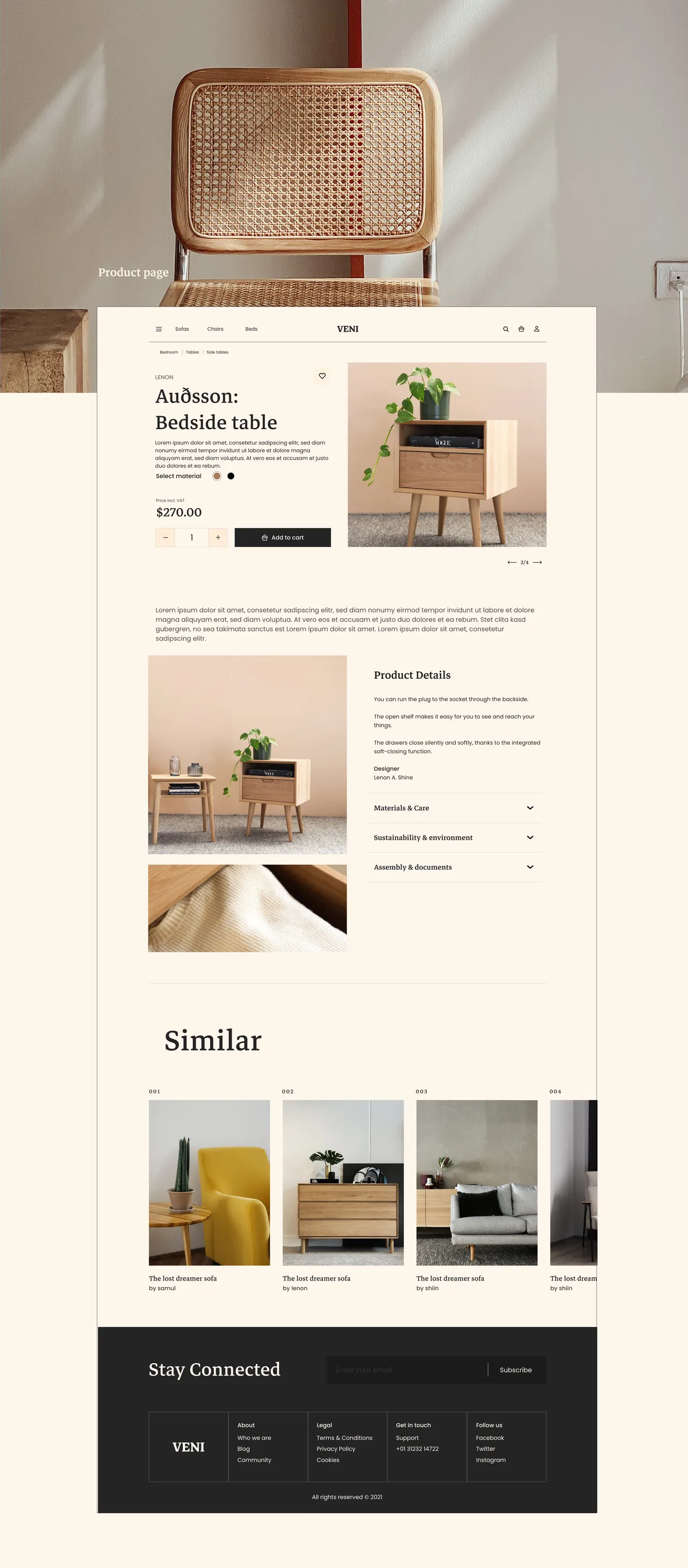 Product page of Veni