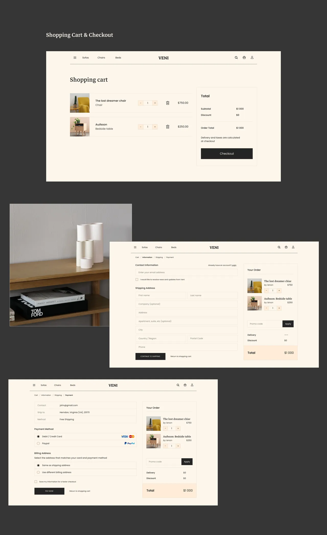 Shopping cart and Checkout of Veni